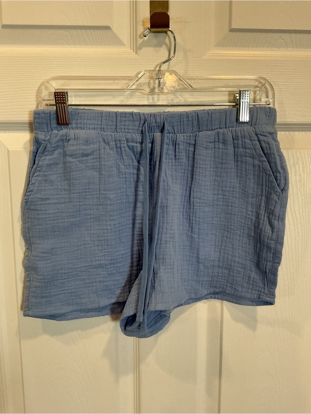 Light Blue Girls Cotton Gauze Drawstring Shorts
